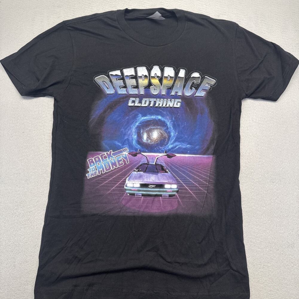 Deep Space Clothing Graphic T Shirt XS Black DeLorean Vaporwave Retro Sci Fi Tee